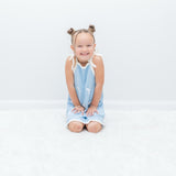 Girl in dolphin knit sun dress - Dad Dressed Me Just Keep Swimming kids dress Australia