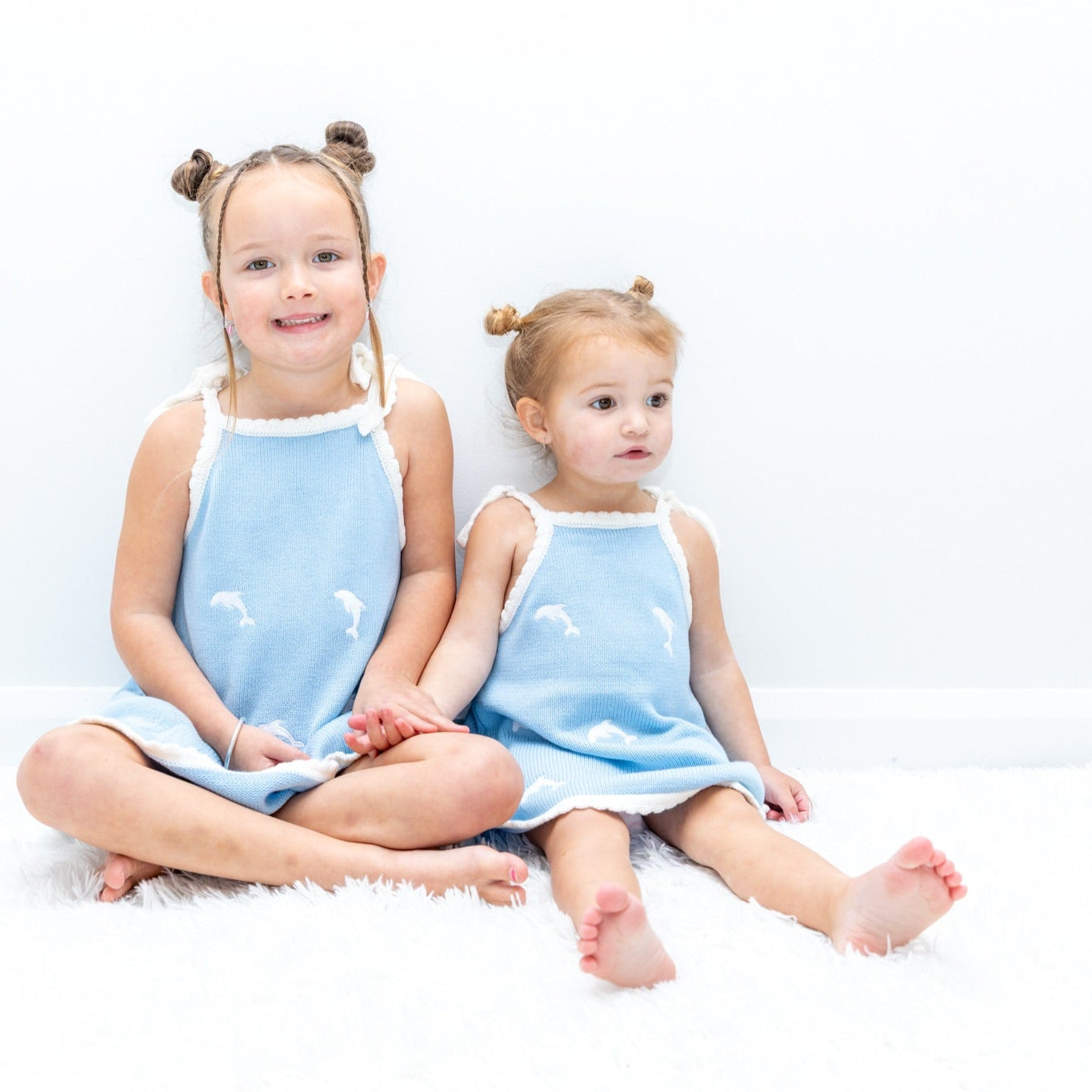Kids dolphin knit summer sun dress - Dad Dressed Me Just Keep Swimming collection