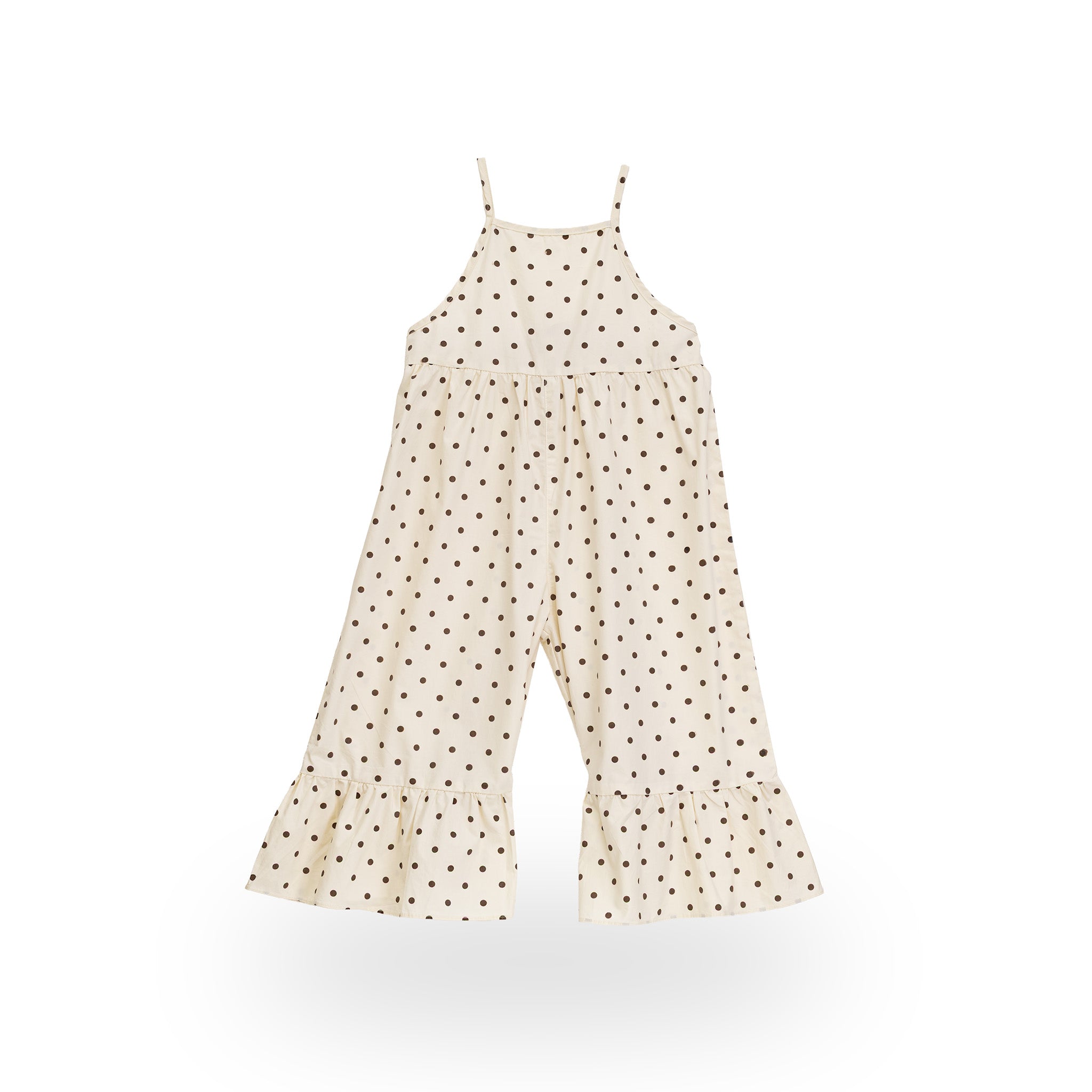 Daisy Dot Jumpsuit in cream with brown spots – front