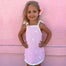 Sun Dress in Just Keep Swimming Pink, front view, pink dolphin knit kids dress by Dad Dressed Me