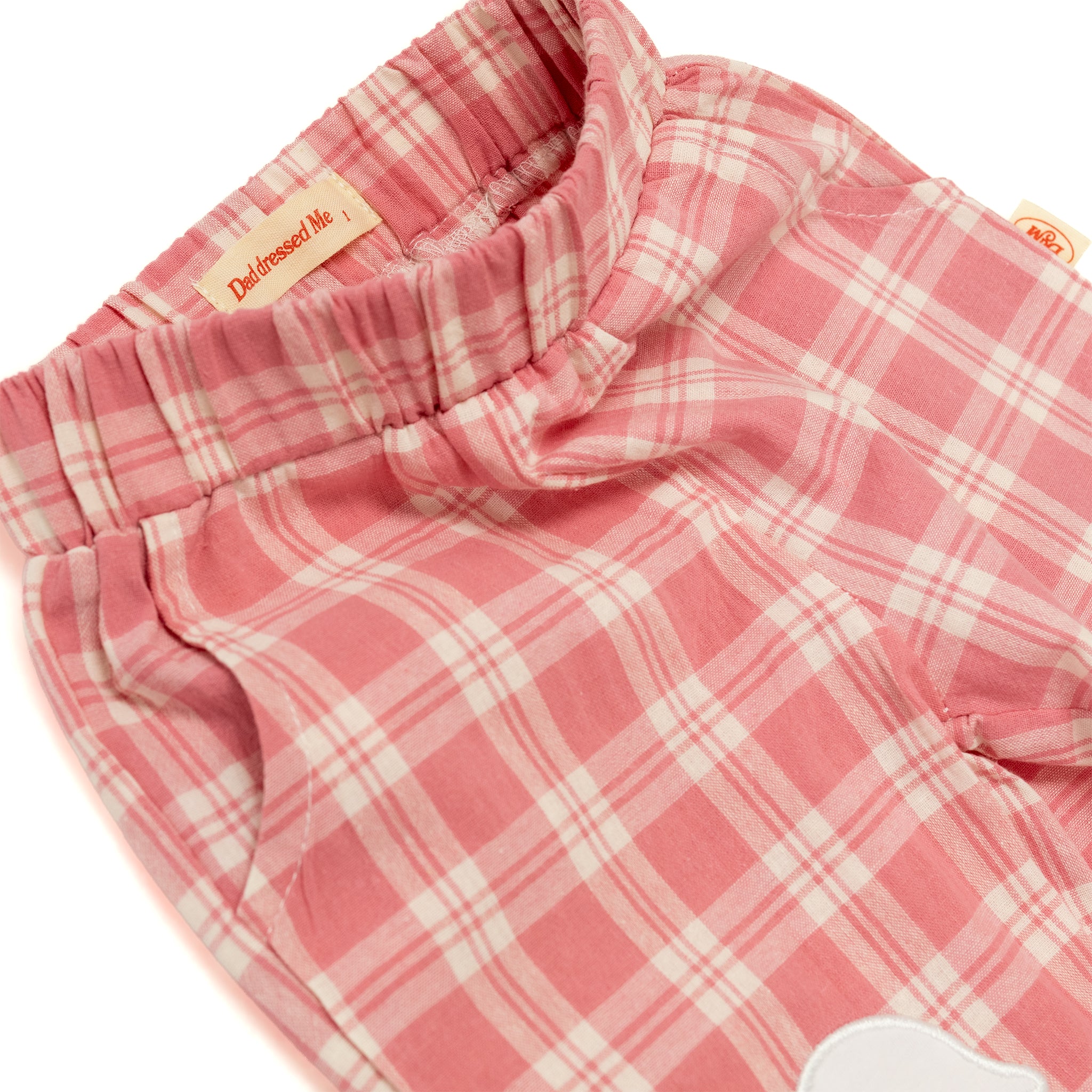 Little Dolphin Club Pants in pink check — cotton kids pants by Dad Dressed Me