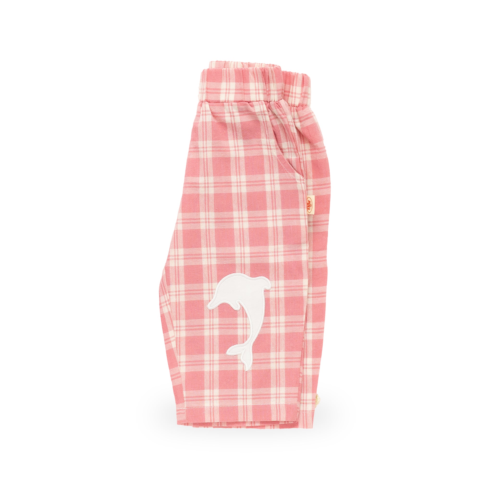 Pink check kids pants with dolphin knee patches — Dad Dressed Me