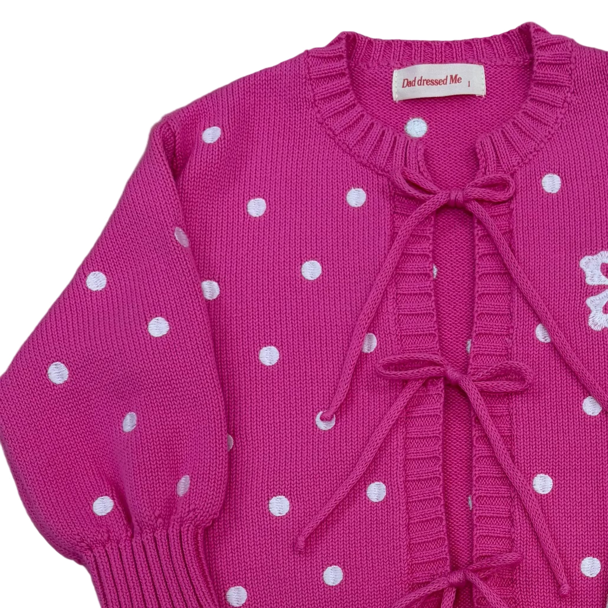 Kids pink tie cardi detail — Dad Dressed Me