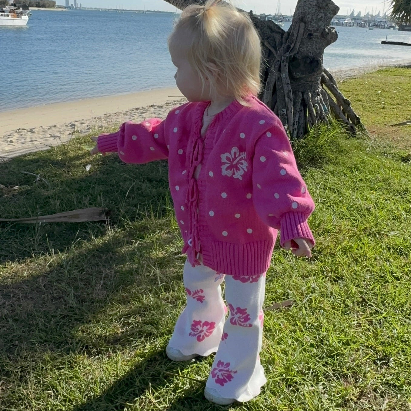 Pink tie-up cardigan for kids — Tropical Trip collection