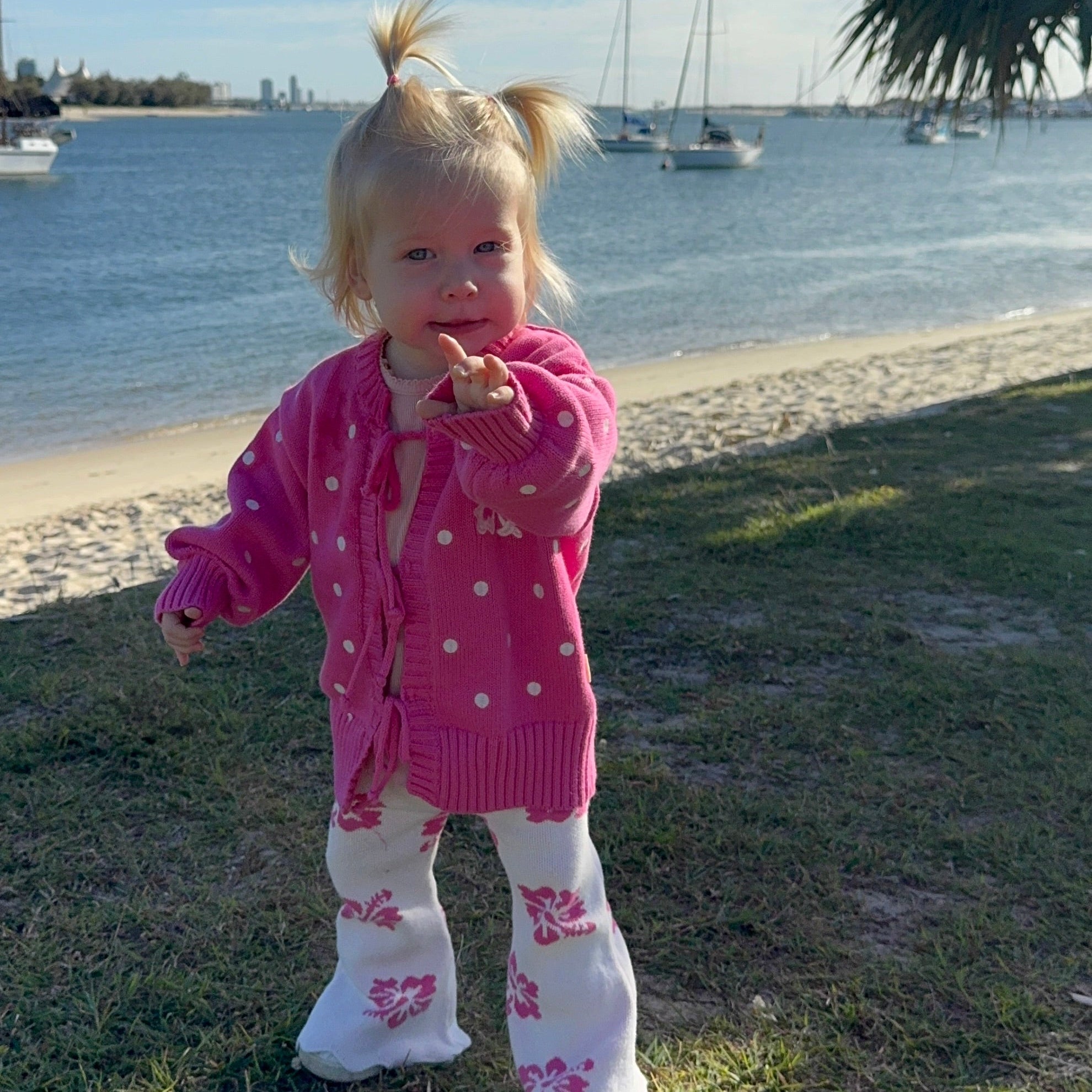 Tie Cardi in Tropical Trip — pink cotton kids cardigan by Dad Dressed Me