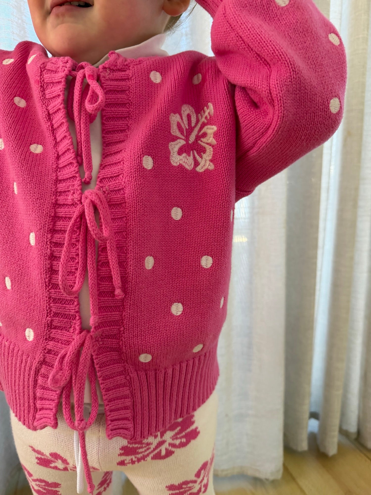 Pink tie-up cardi - Dad Dressed Me Tropical Trip