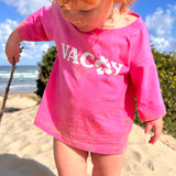 Pink kids Vacay Tee with hibiscus VACAY print - Dad Dressed Me Tropical Trip collection